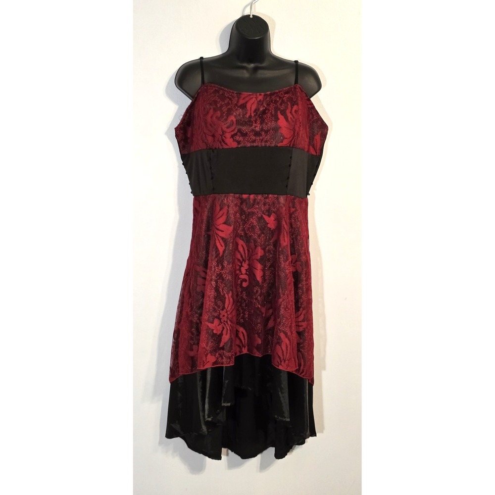 Elegant Red & Black Lace Cocktail Dress High-Low Medium Formal Party Goth